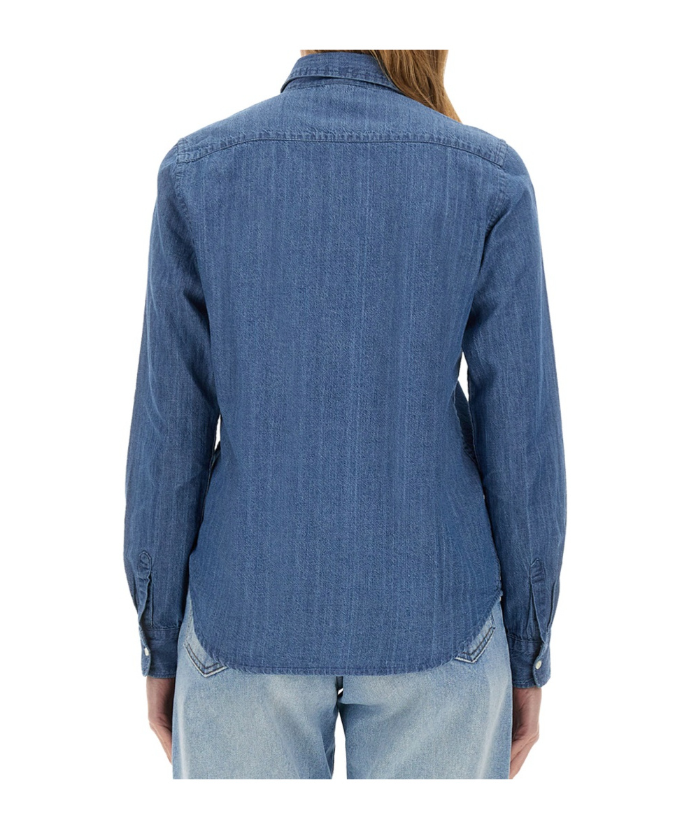Aspesi Regular Fit Denim Shirt With Classic Collar In Blue