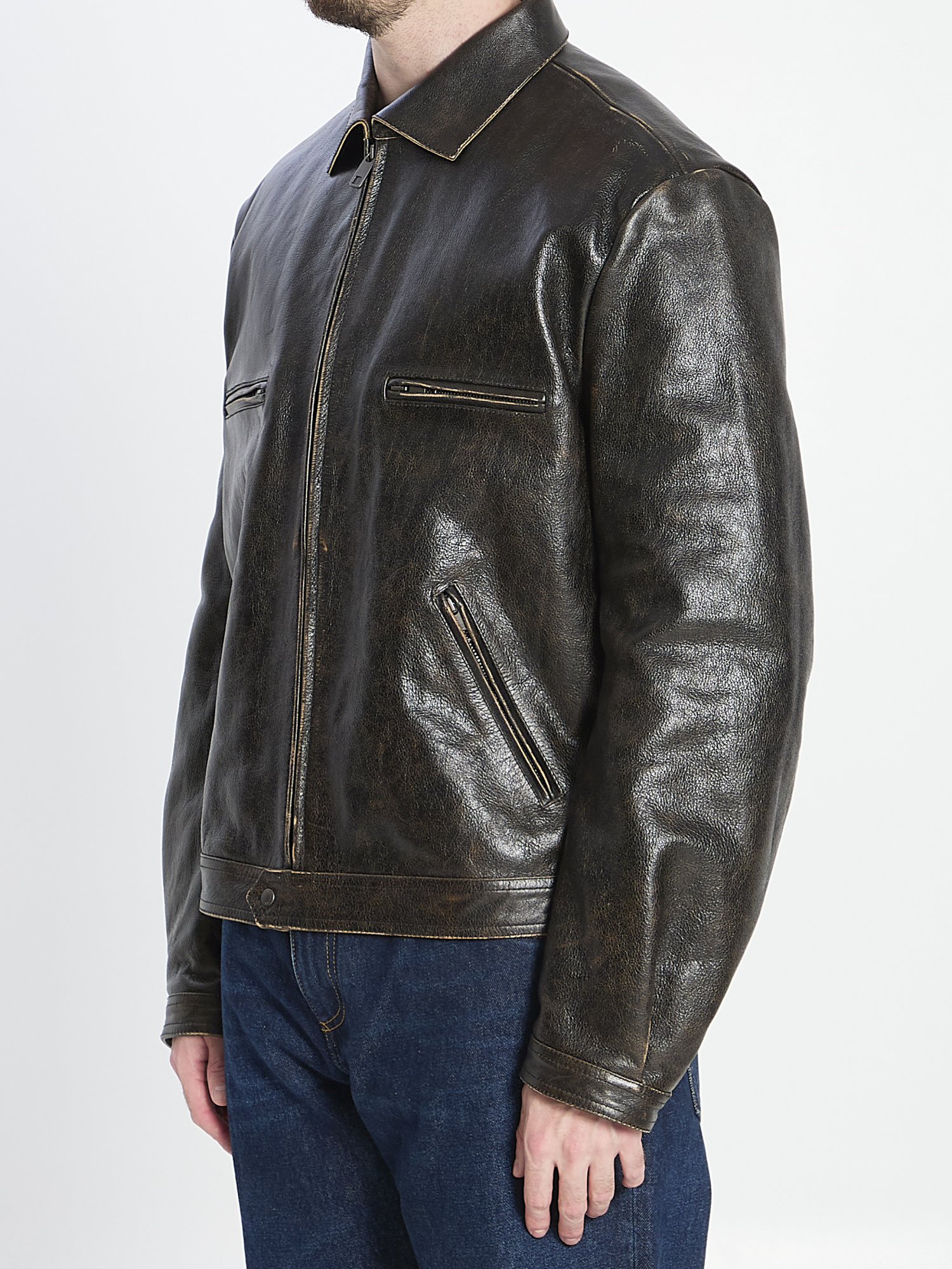 Dolce & Gabbana Bomber In Aged-effect Leather In Black