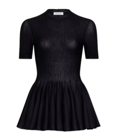 Alaïa Womens Noir Alaia Short-sleeve Peplum Wool Top In Black