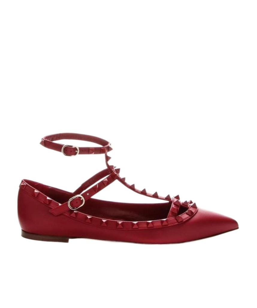 Valentino Rockstud Pointed Flats In Red