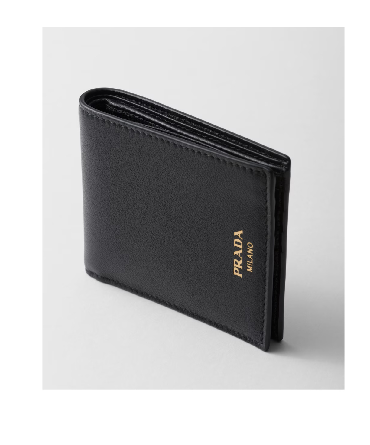 Prada Logo-stamp Bi-fold Leather Wallet In Black