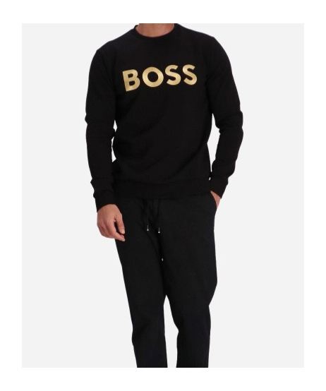 Hugo Boss Logo-embroidered Cotton-blend Sweatshirt In Black