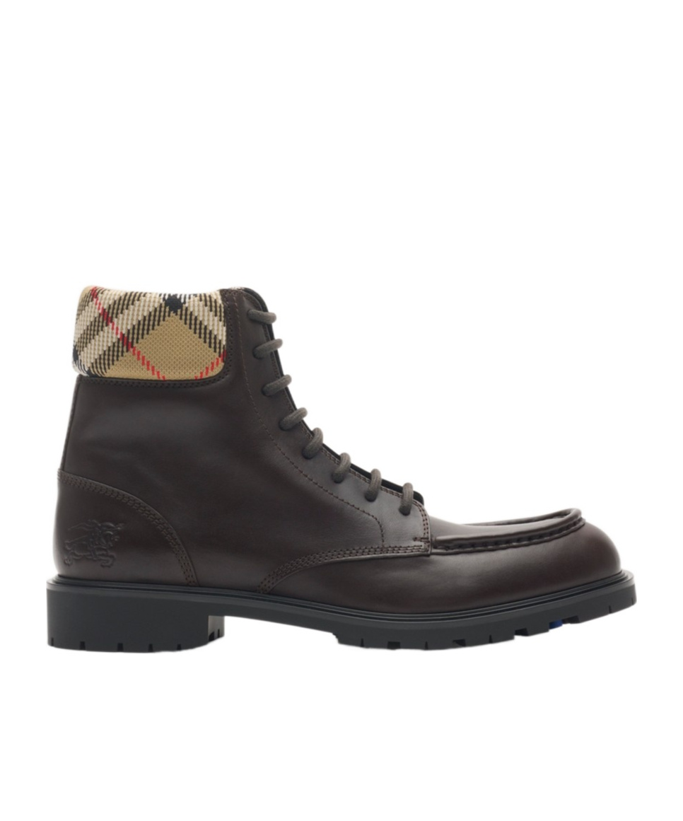 Burberry Leather Rogue Combat Boots In Brown