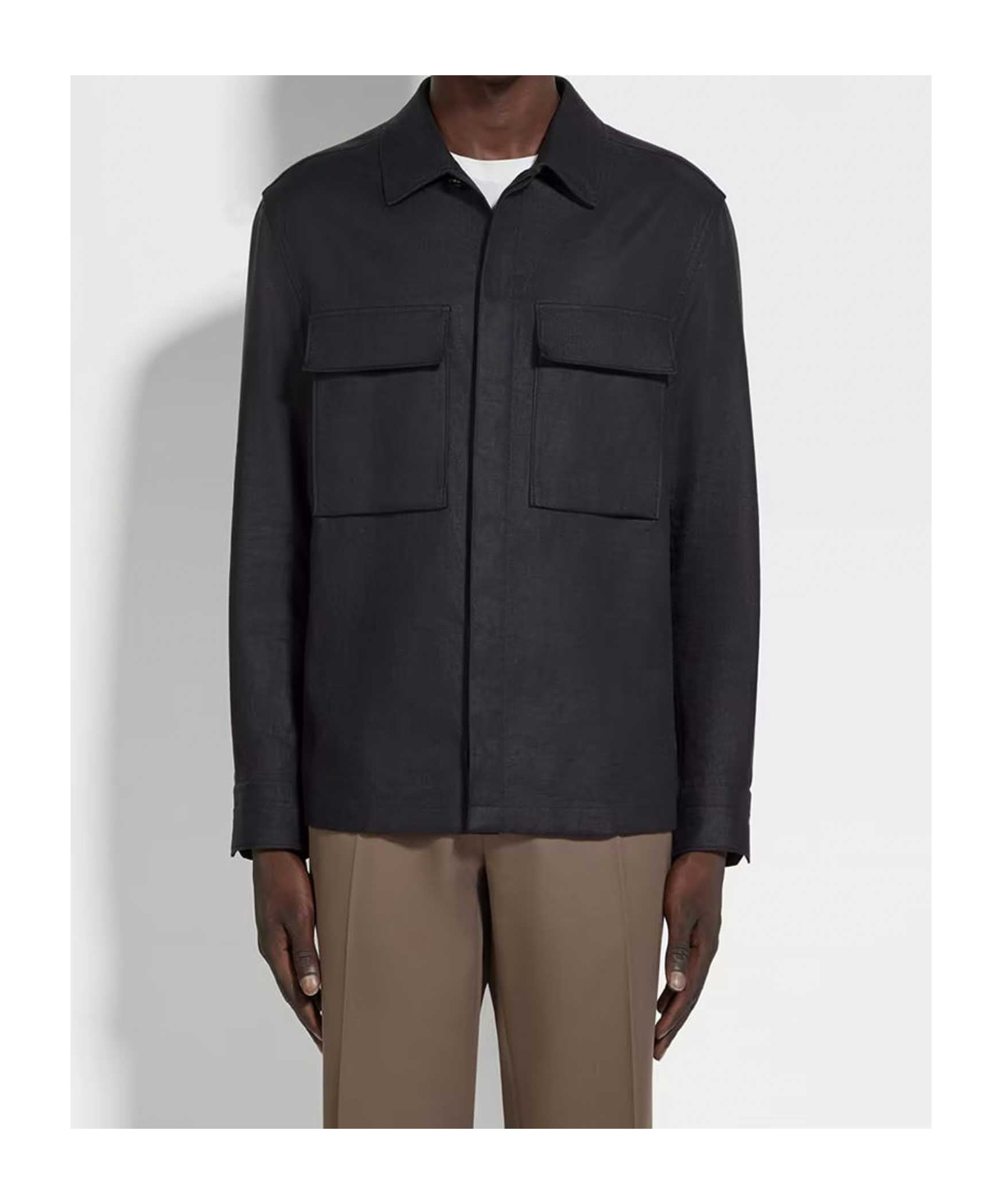 Shop Zegna Long-sleeved Shirt Coat In Black