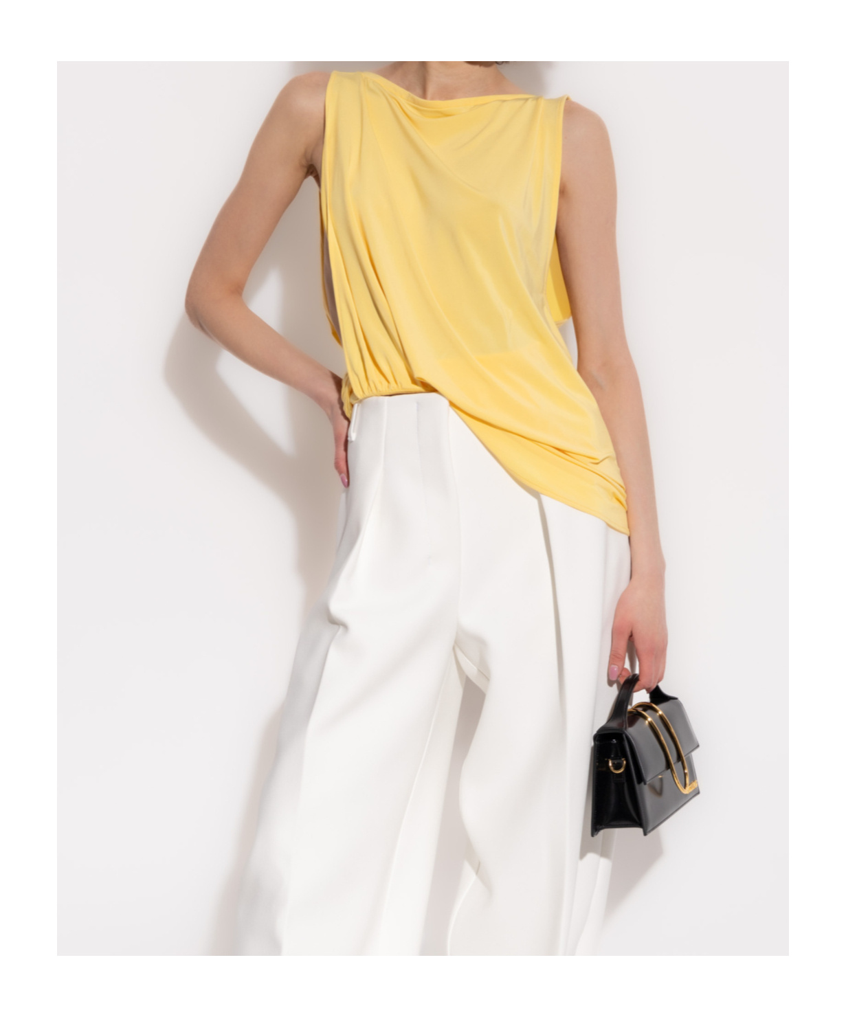 Jacquemus Draped Sleeveless Asymmetric Lightweight Top In Yellow