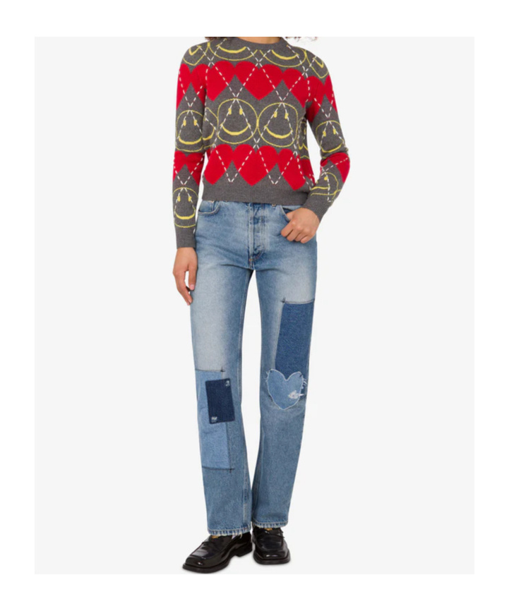 Moschino Wool Blend Pullover Smiley Grey In Gray