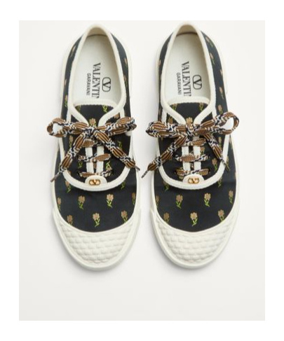 Shop Valentino Bay By Bay Trainers In Papier Floral Fabric In Black