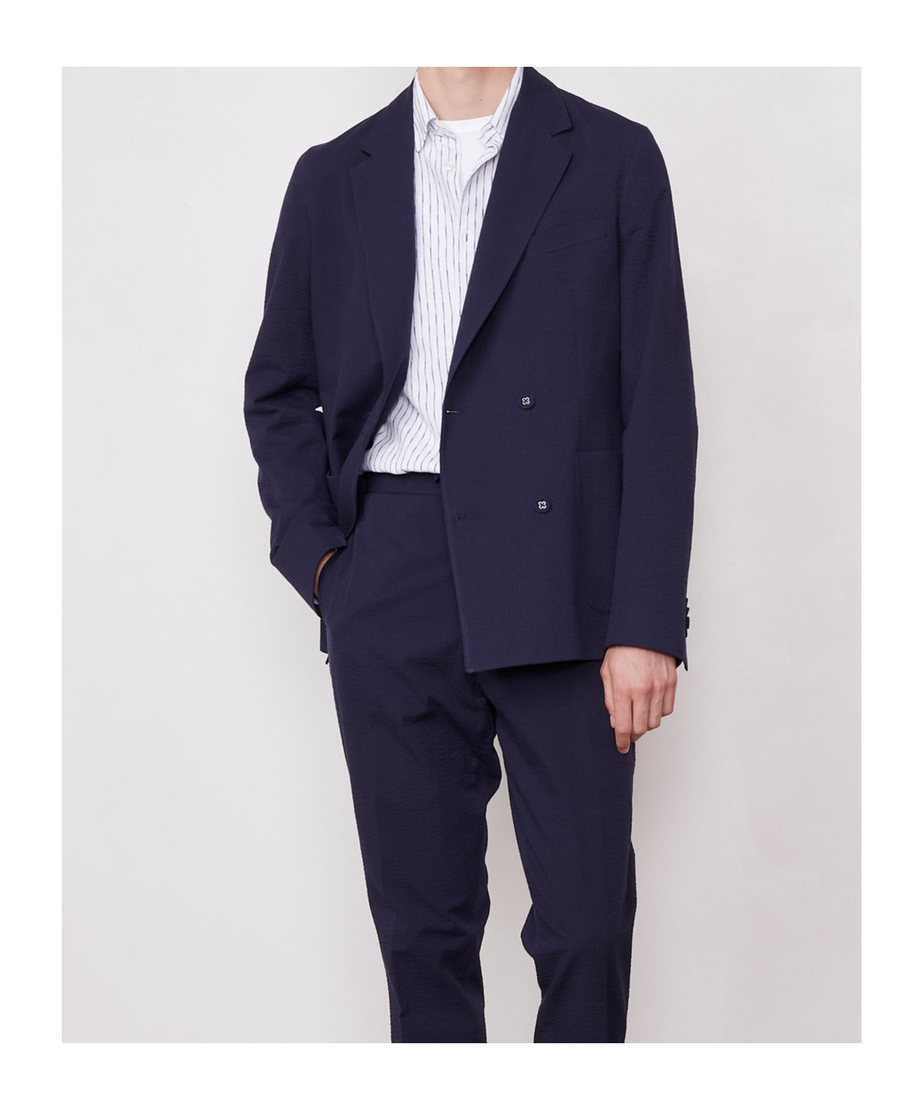 Shop Officine Generale Double Breasted Four Buttons Jacket In Dark Navy