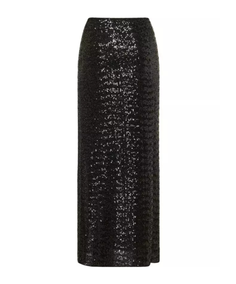Shop Oseree High-waisted Sequin-embellished Midi Skirt In Black