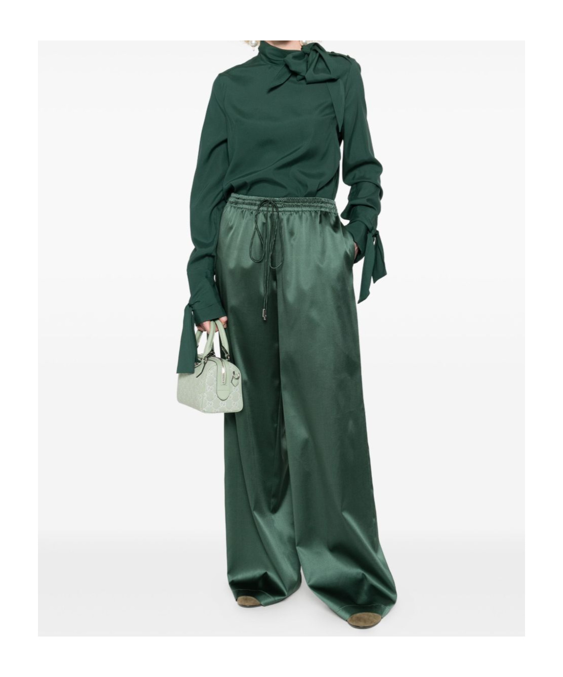 Ermanno Scervino Tie-neck Long-sleeve Blouse In Green