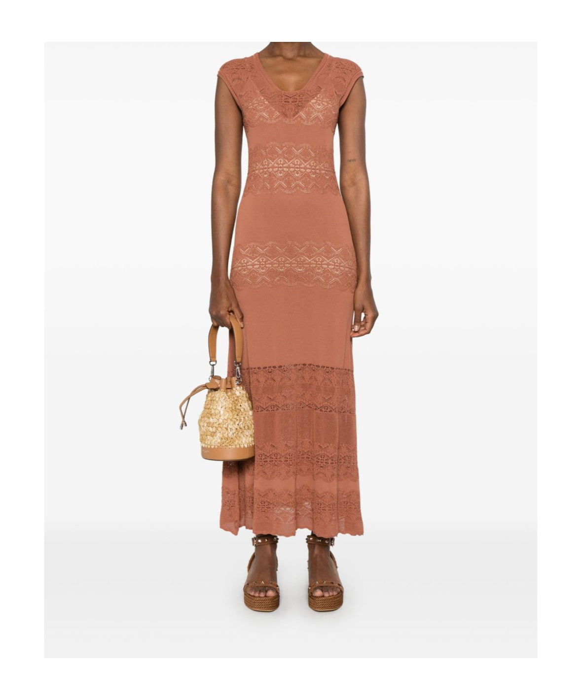 Twinset Twin-set Maxi Dress With Deep V-neckline