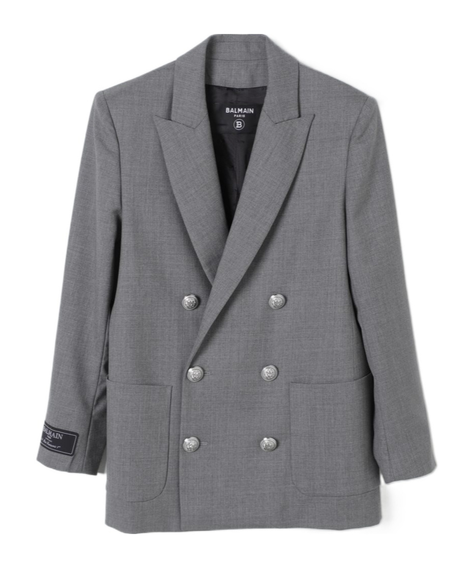 Balmain Double-breasted Suit Coat In Gray