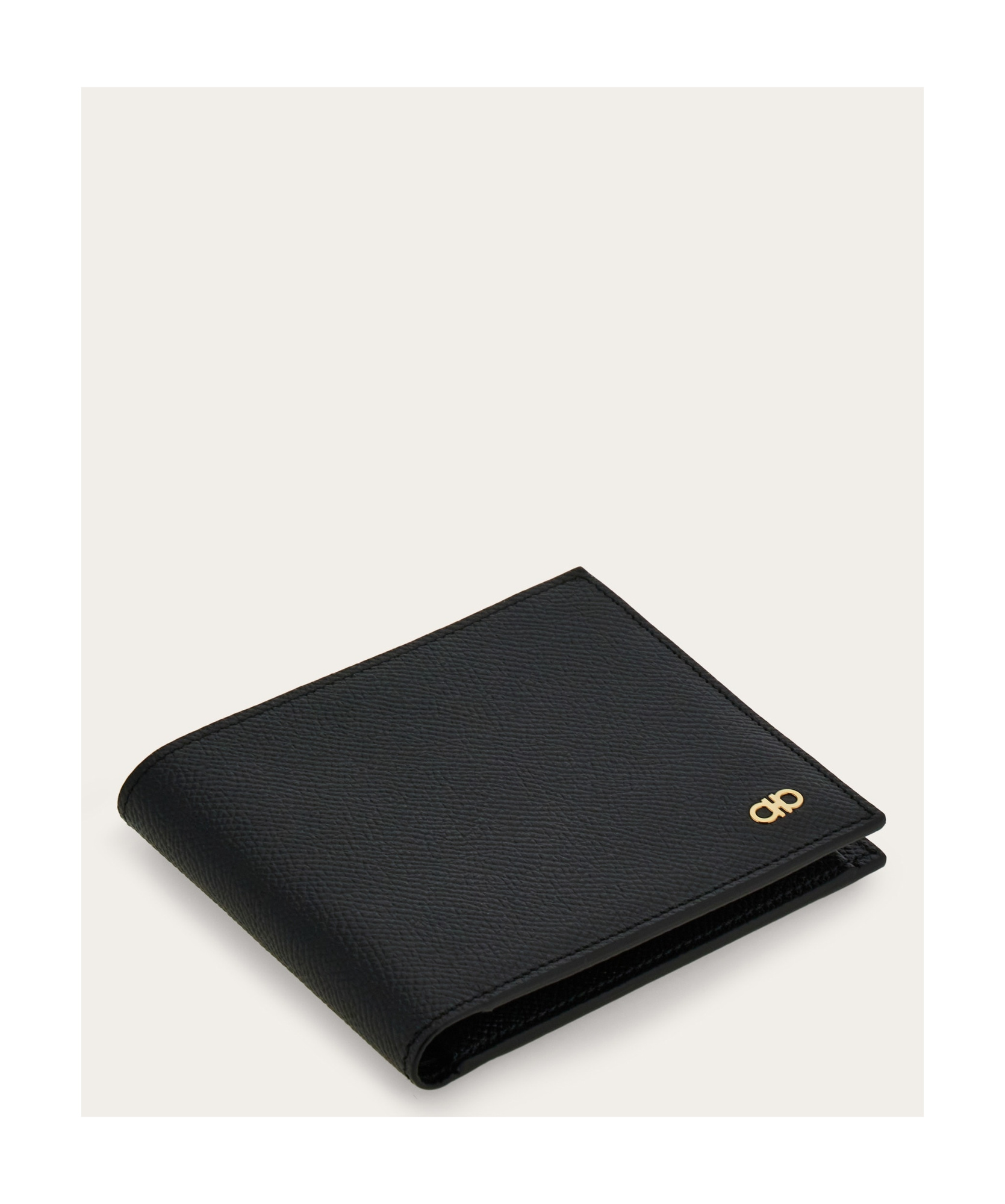 Ferragamo Gancini Bi-fold Wallet In Grained Leather In Black