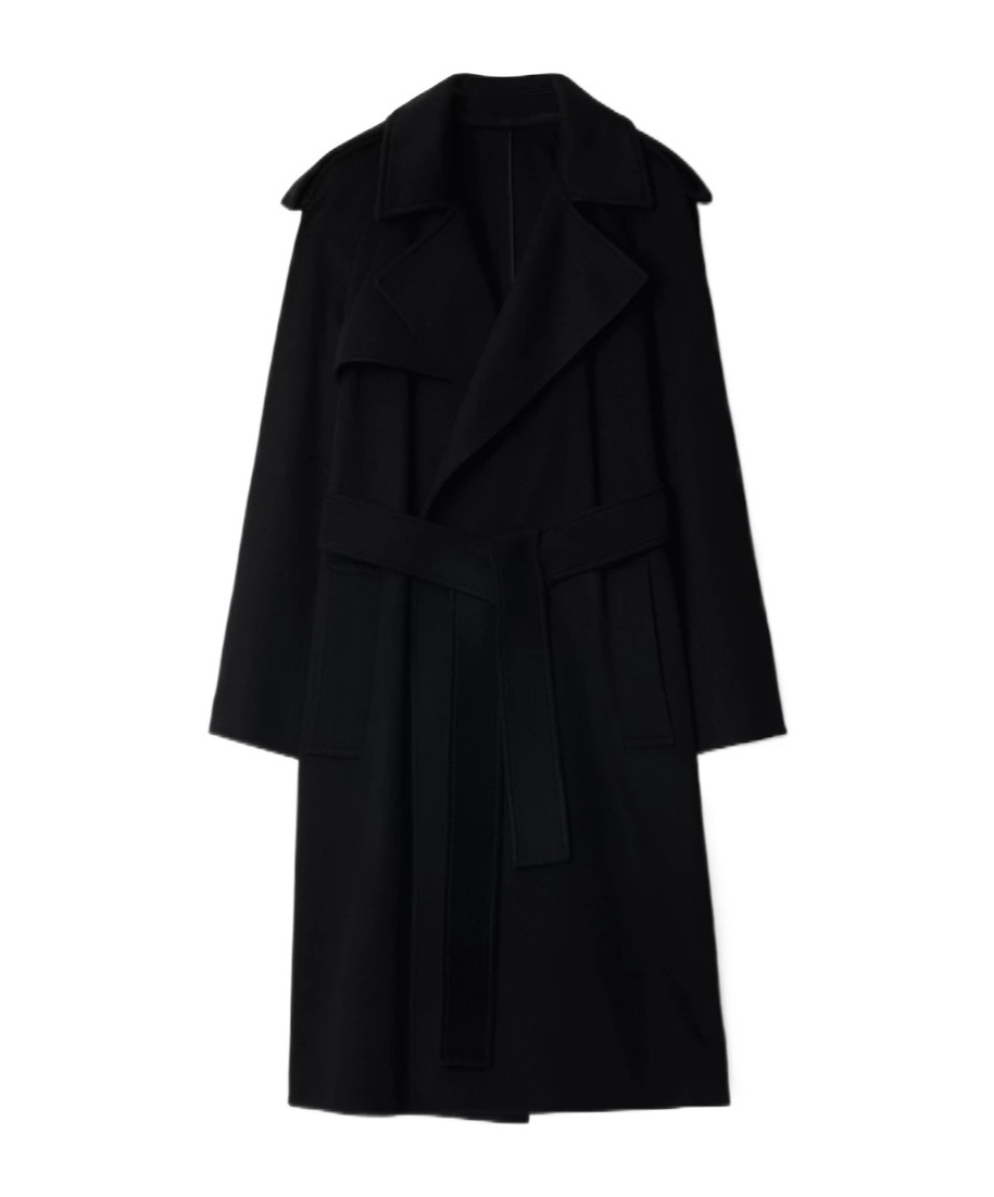 Burberry Cashmere Belted Wrap Trench Coat In Black