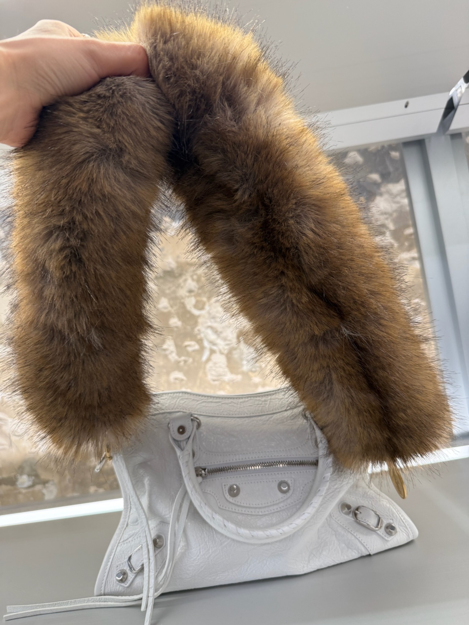 Balenciaga Women's Animal-free Fur Strap In Cream In Multi