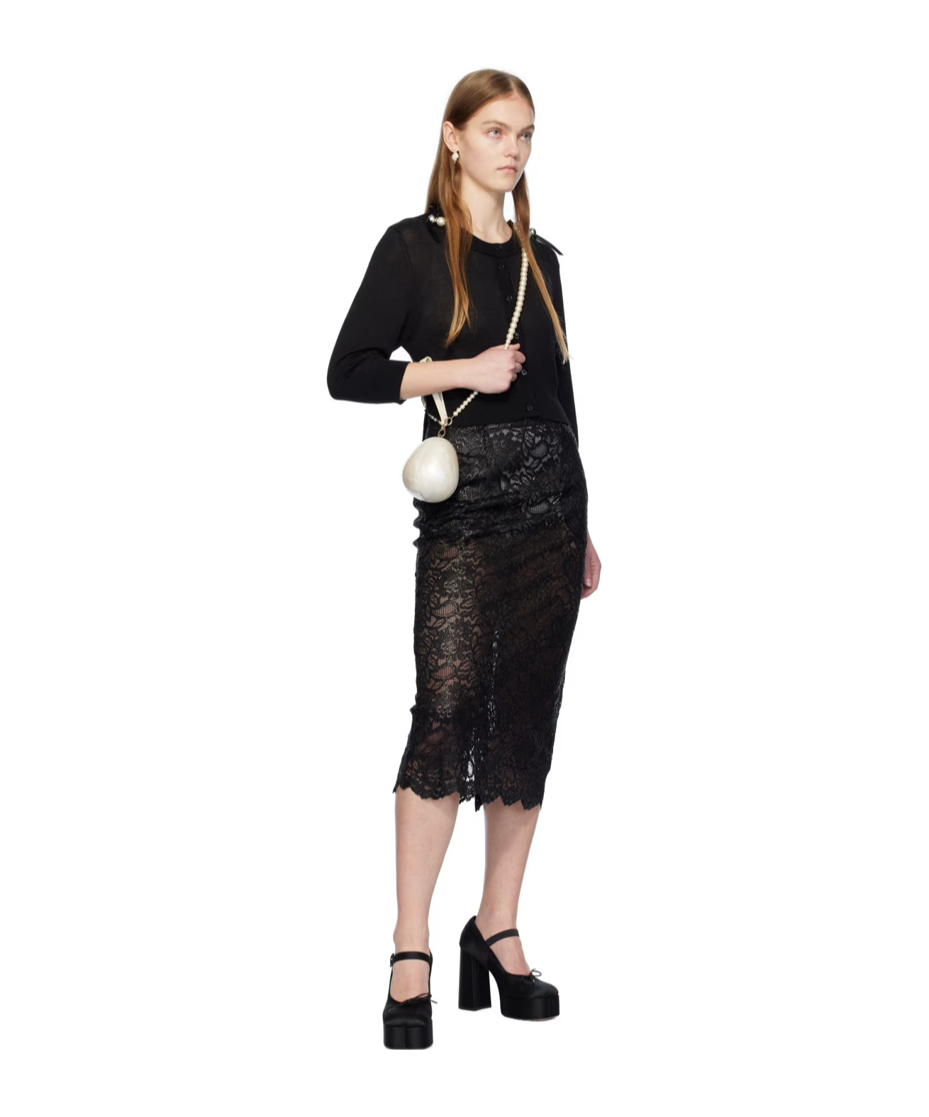 Simone Rocha Sheer Organza Pencil Skirt In Black
