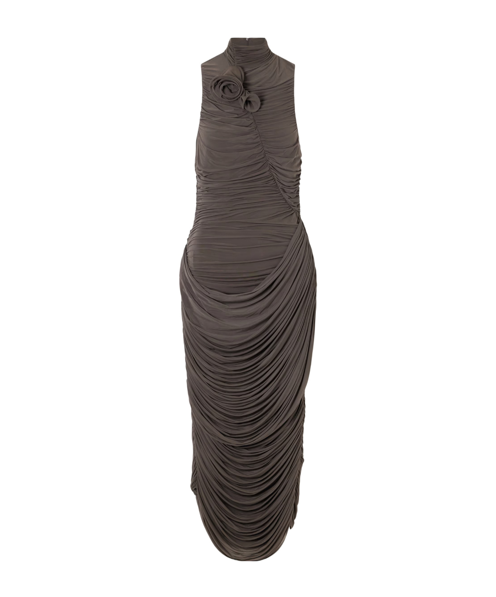 Magda Butrym High-neck Sleeveless Ruched Midi Dress In Black