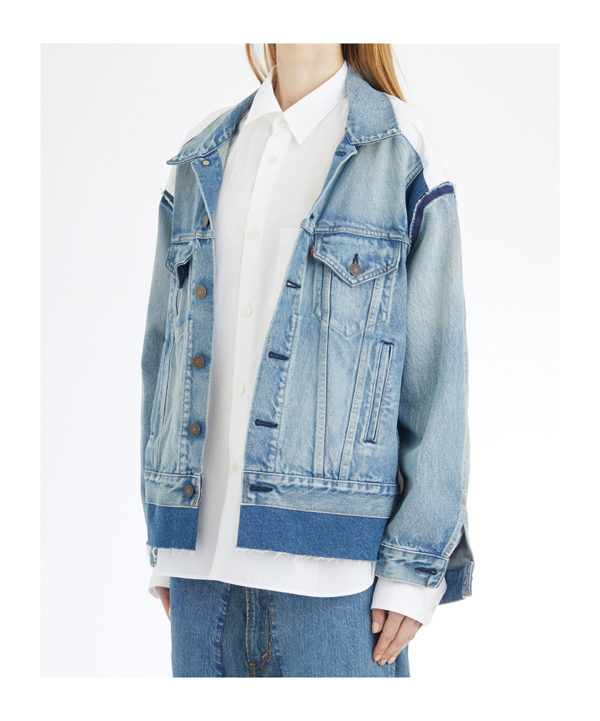 Junya Watanabe Double-layer Denim Front Shirt Jacket In Blue