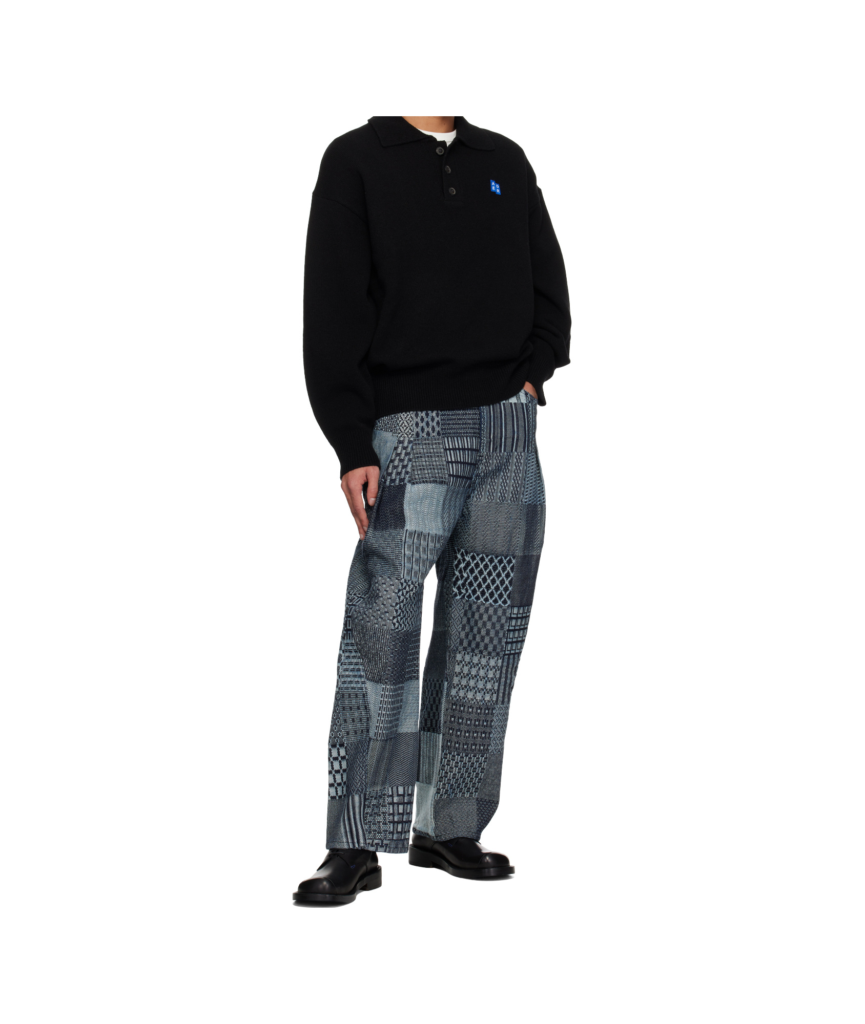Ader Error Black Significant Trs Tag Knit 02 Polo In Black