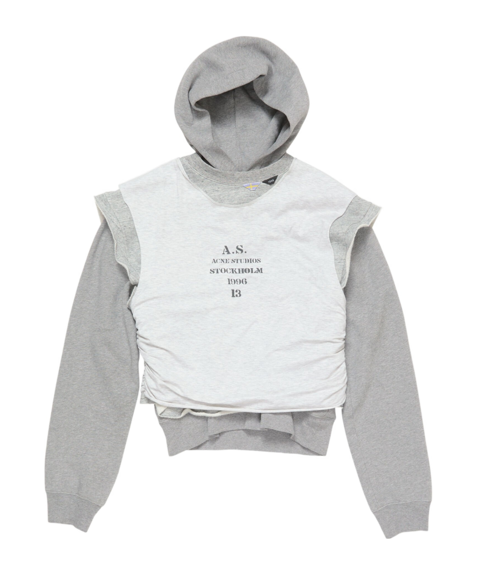 Acne Studios Frederico Stencil Logo Layered Hooded Sweatshirt In Gray