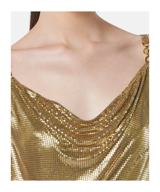 Versace Short Cocktail Dress With Chain Strap Detail In Gold