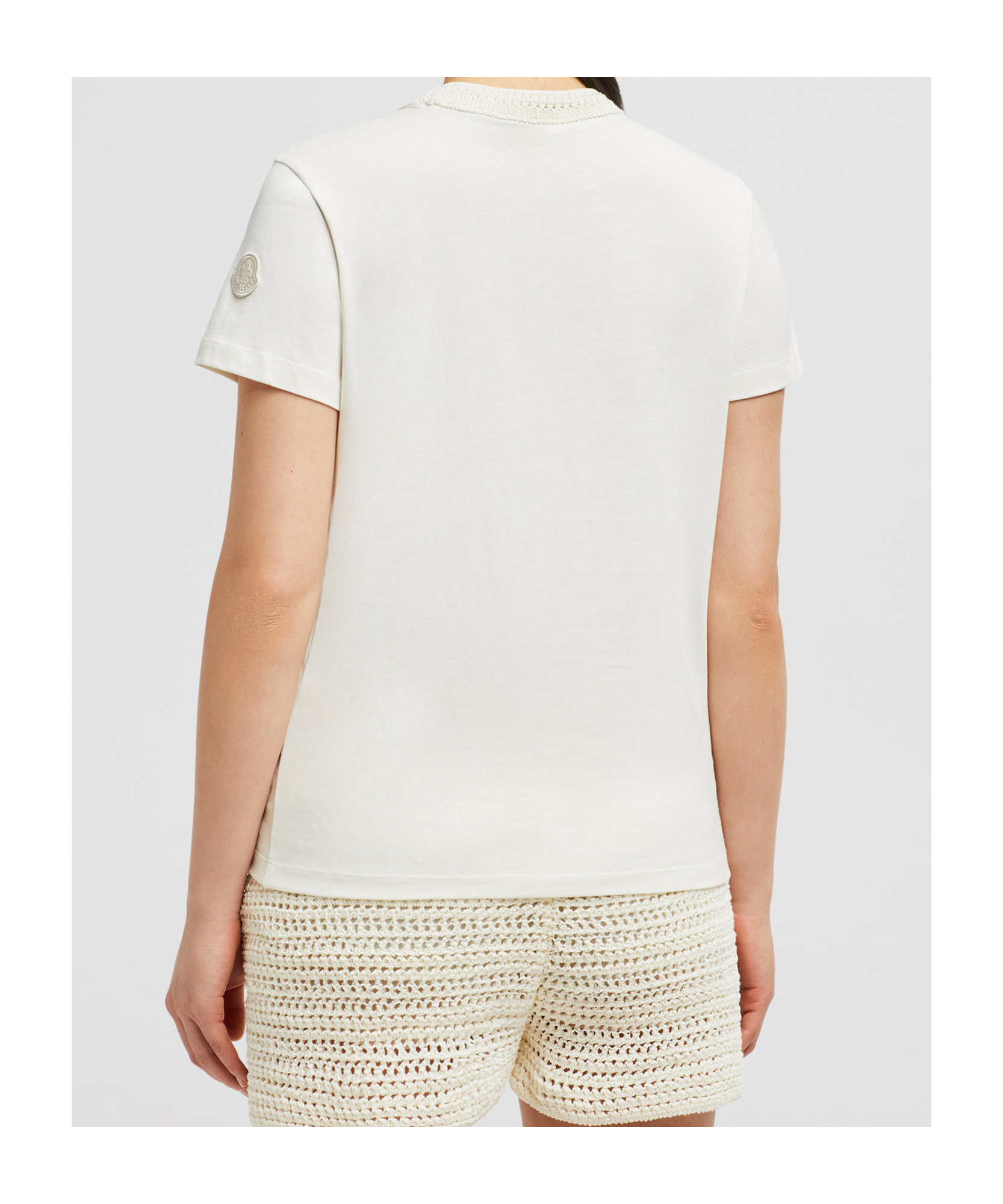 Moncler Ivory Cotton T-shirt With Logo In White