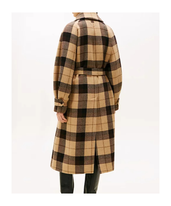 Tommy Hilfiger Check Wool Blend Oversized Belted Coat In Brown