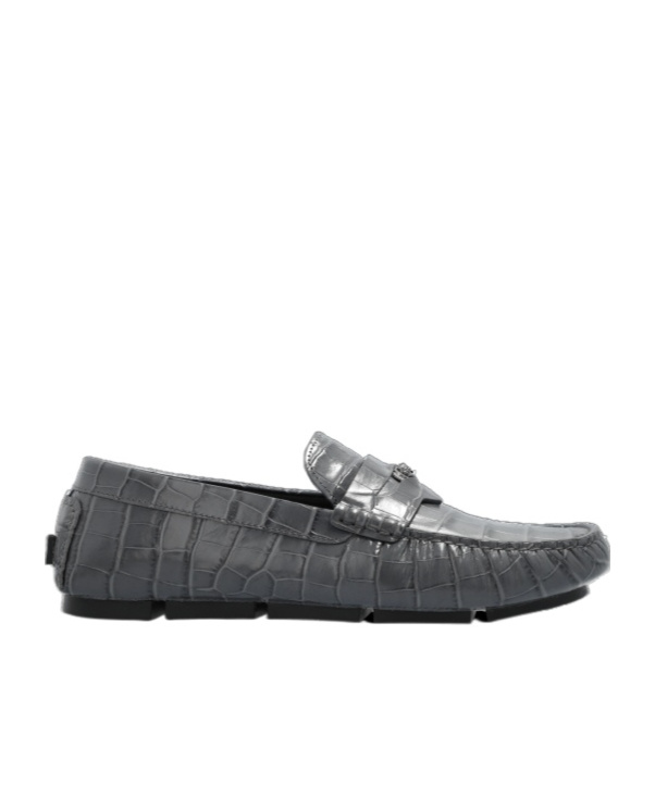 Versace Medusa Croc-effect Leather Loafers In Black
