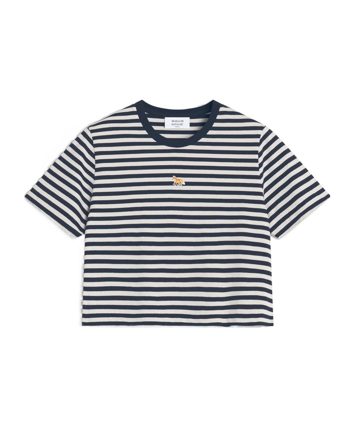 Maison Kitsuné Baby Fox-embroidered Striped Cropped Top In Blue