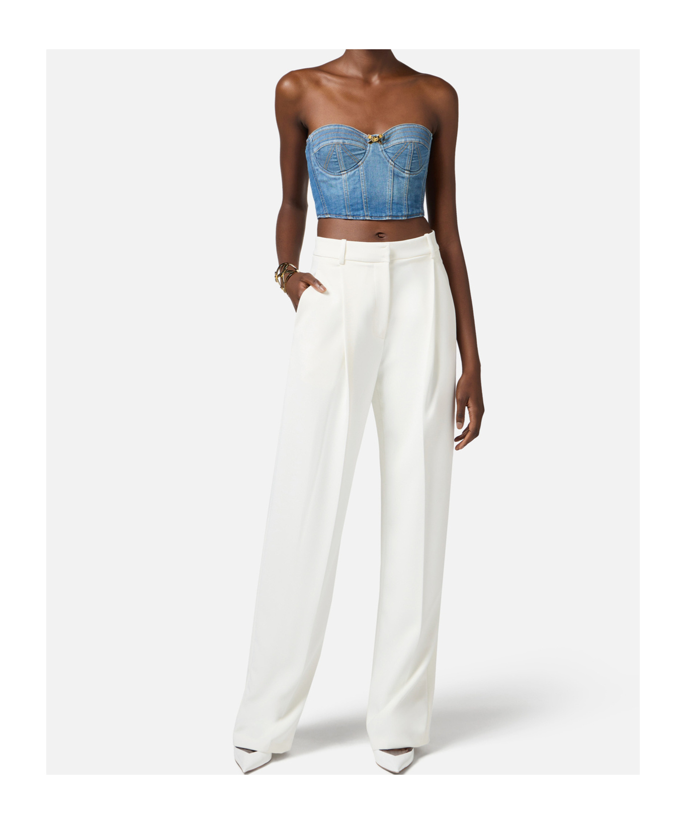 Elisabetta Franchi Denim Corset Vest In Blue