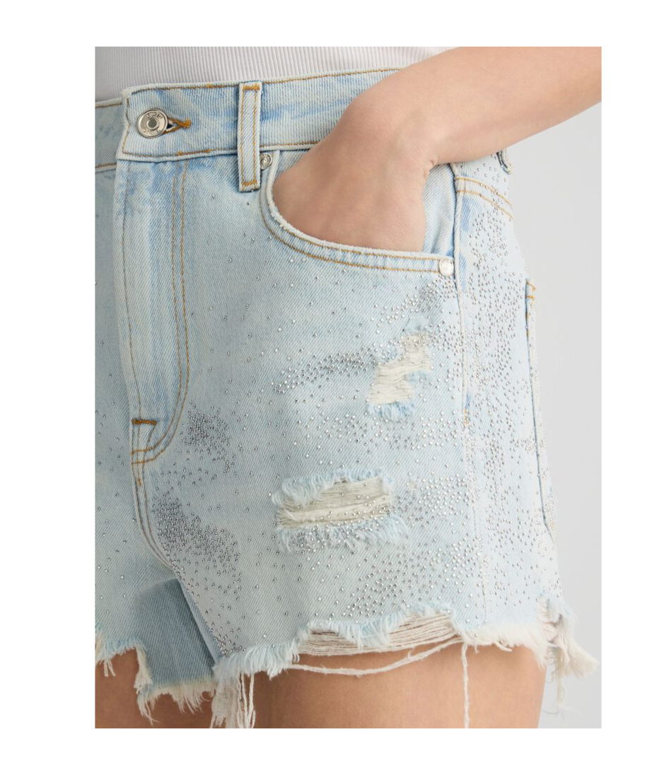 Liu •jo Denim Shorts With Gemstones In Blue