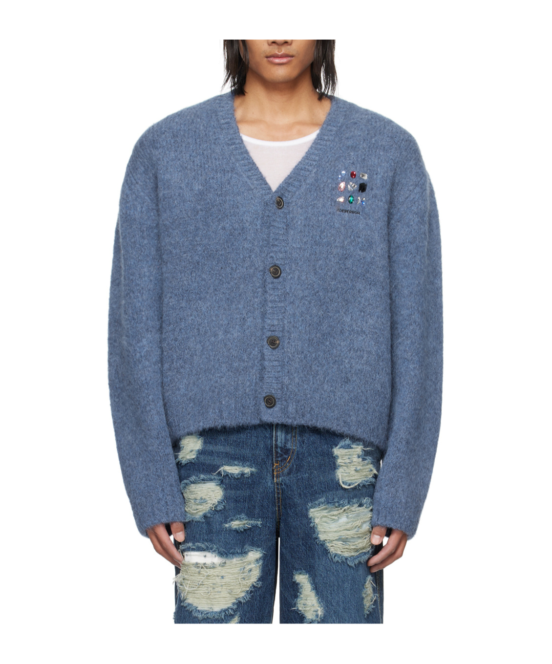 Ader Error Gemma Logo Cardigan In Blue