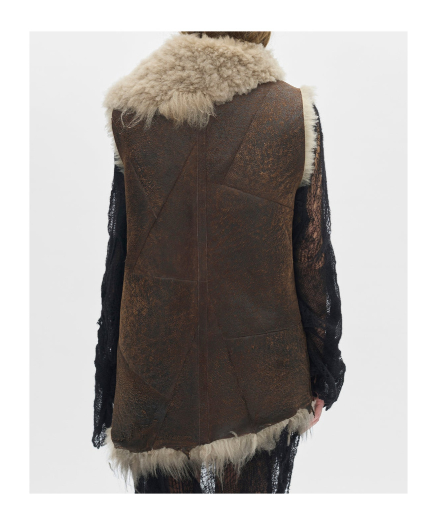 Ann Demeulemeester Aleid Asymmetric Fur Waistcoat In Brown