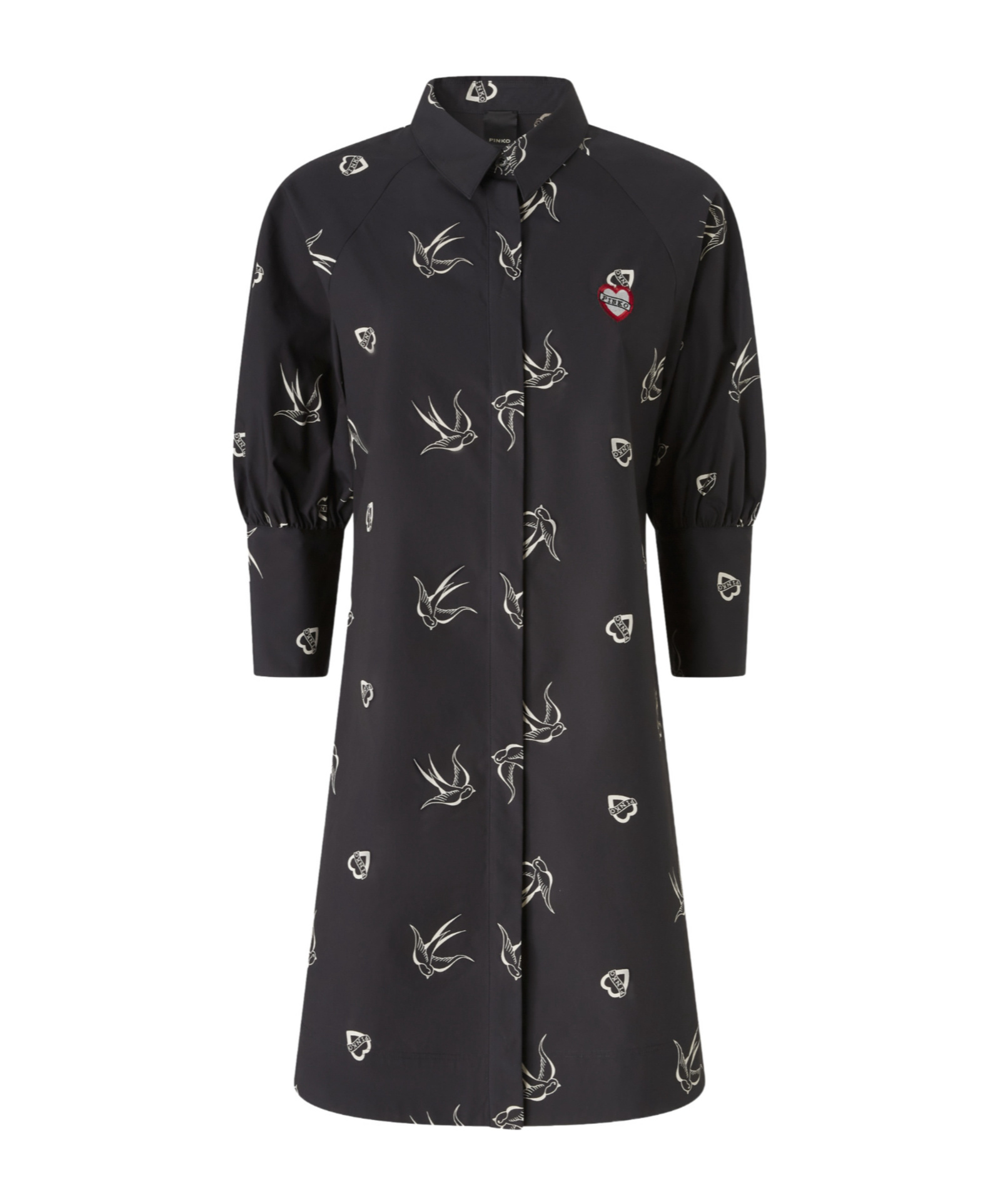 Pinko Short Tattoo-print Shirt Dress In Black