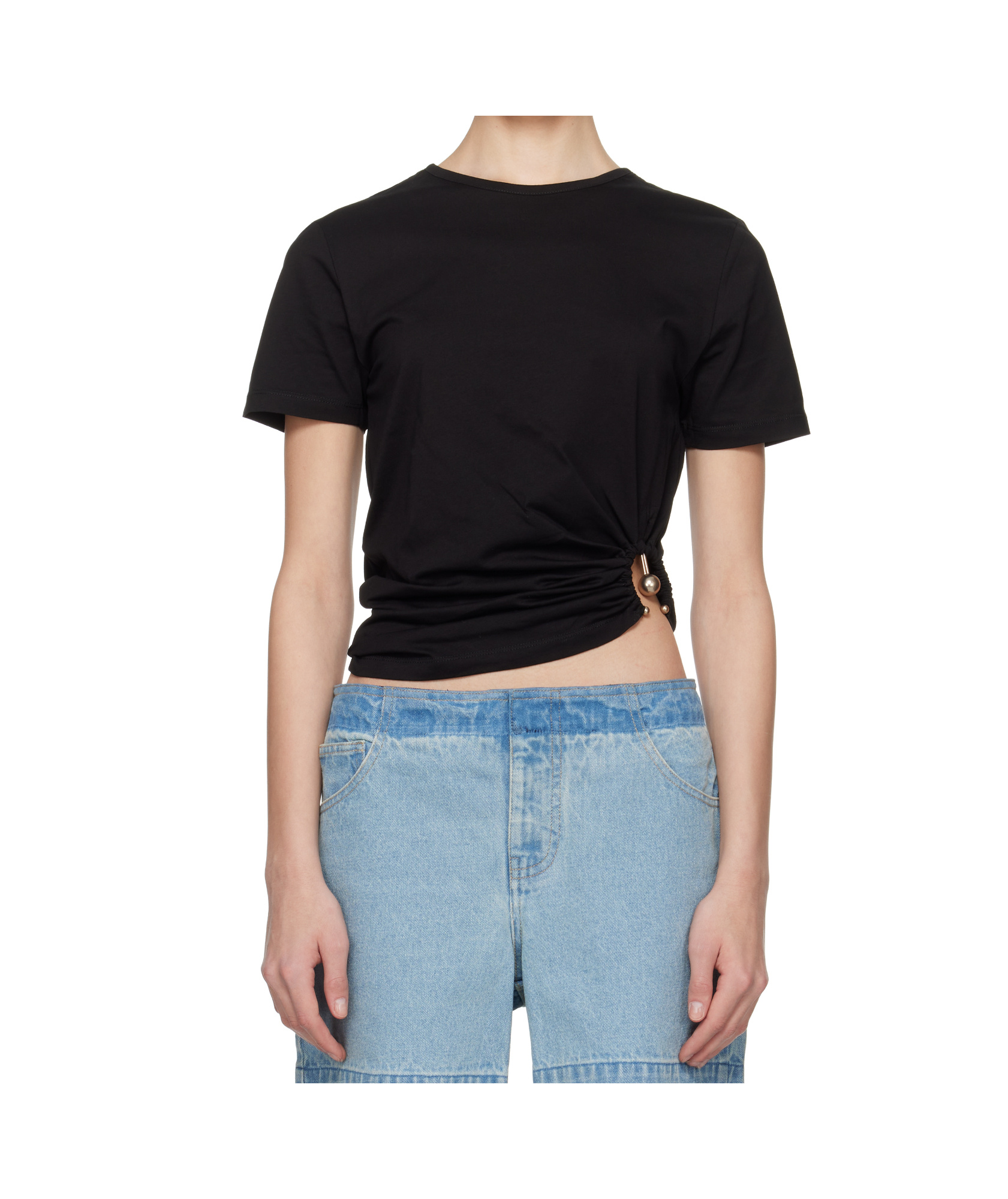 Christopher Esber Orbit Cotton Jersey Crop Top In Black