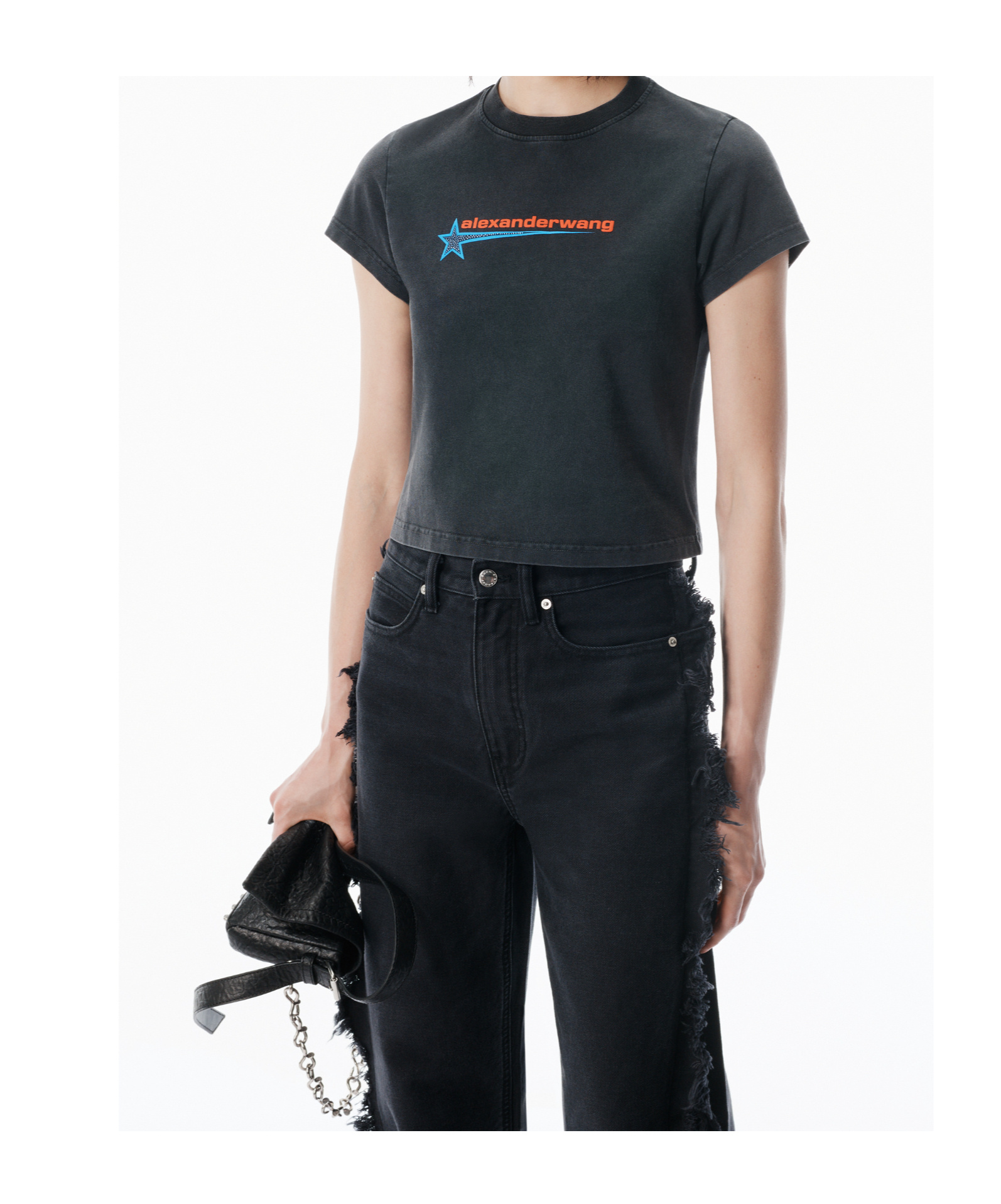 Alexander Wang Logo-print Embellished Cropped Cotton T-shirt In Black