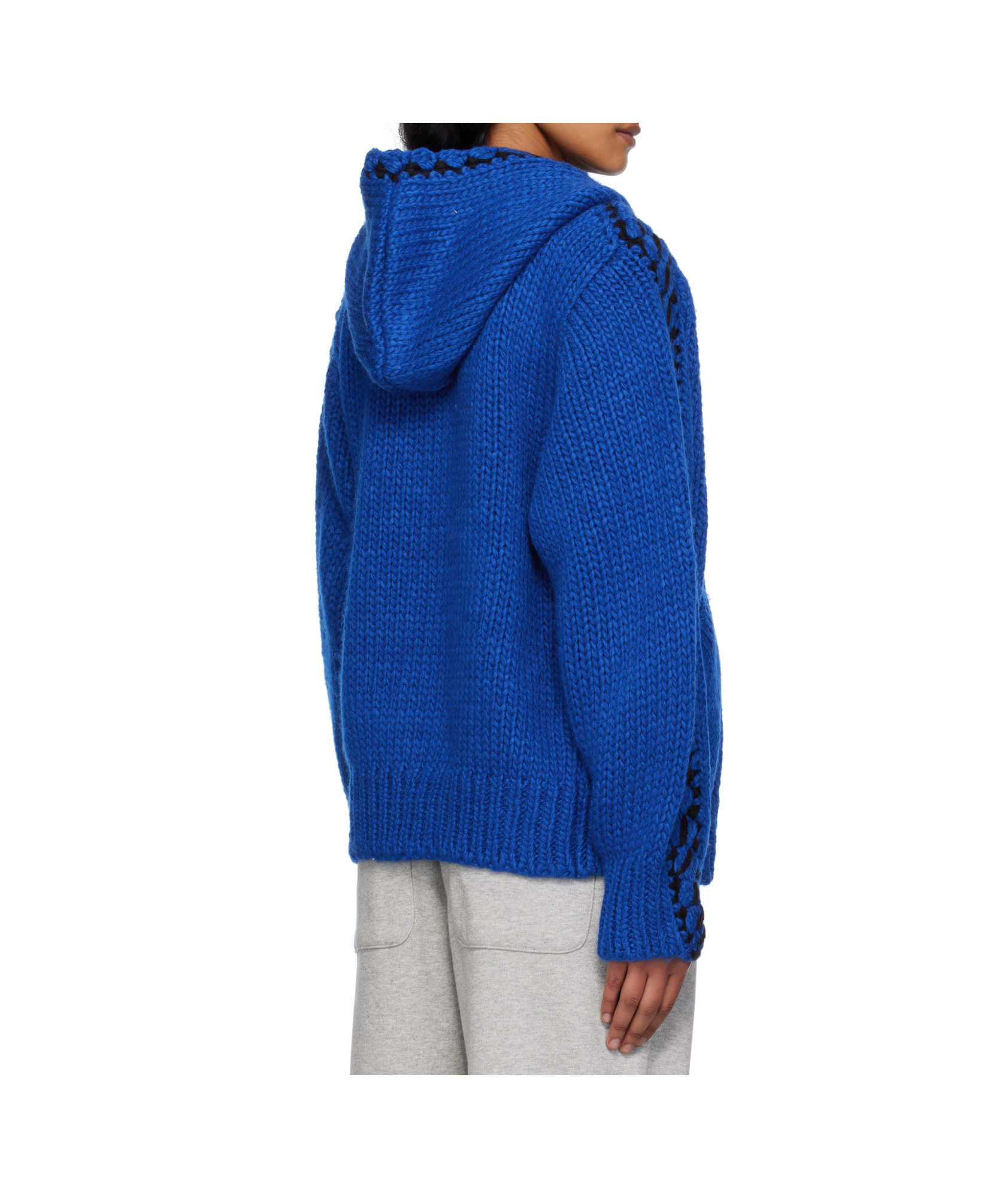 Open Yy Stitch Zip-up Knit Hoodie In Blue