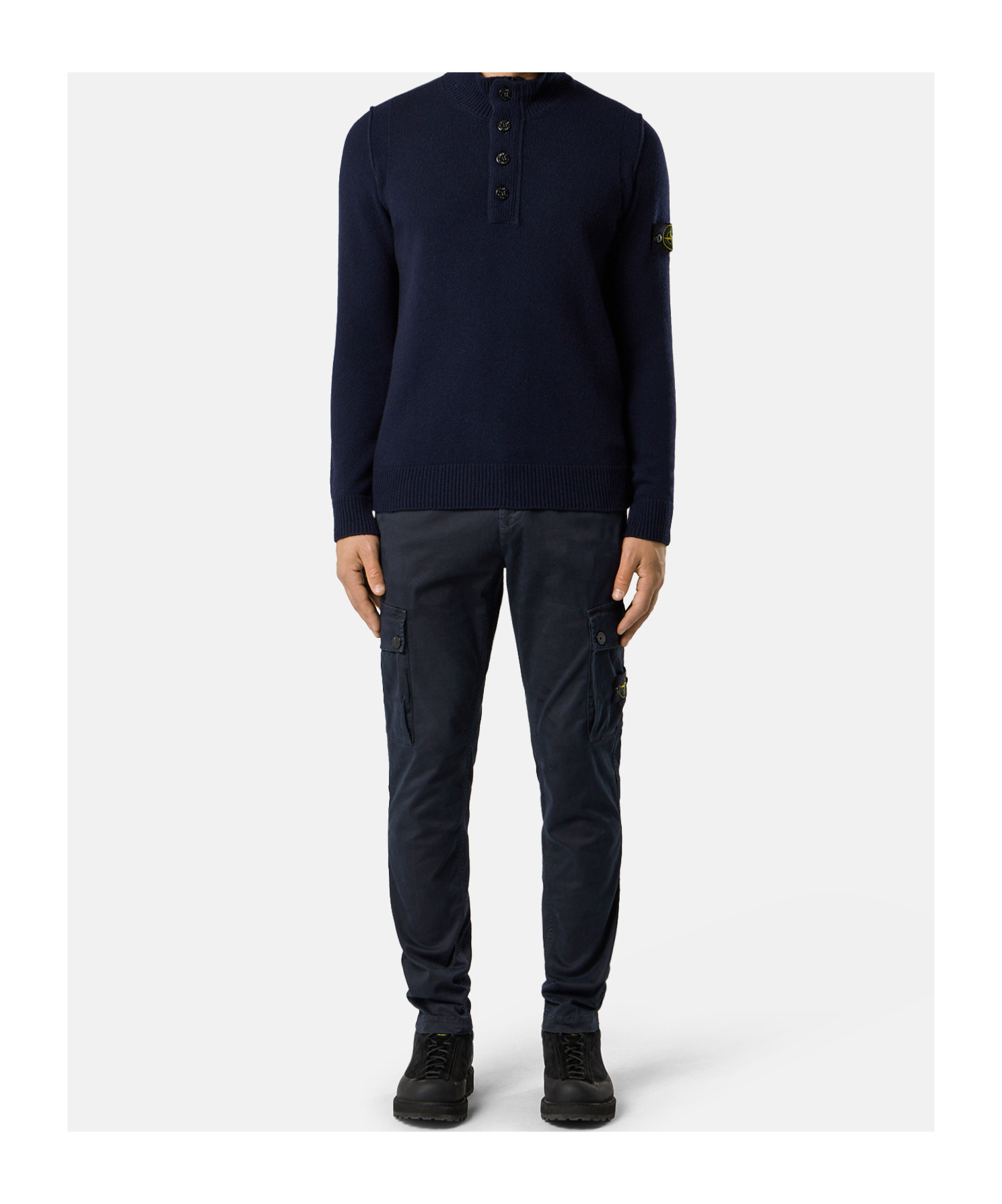 Stone Island Long Sleeve Knit Sweater With Removable Patch In Blue