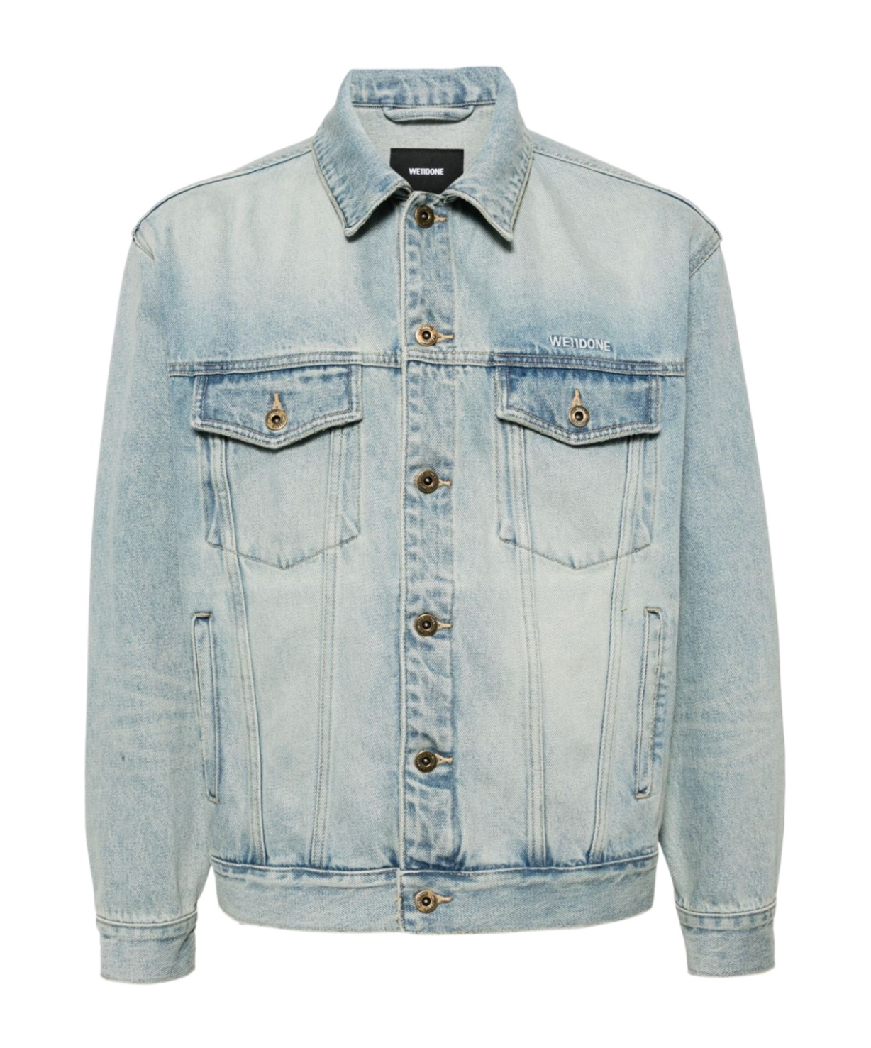 We11 Done Embroidered Logo Denim Jacket In Green