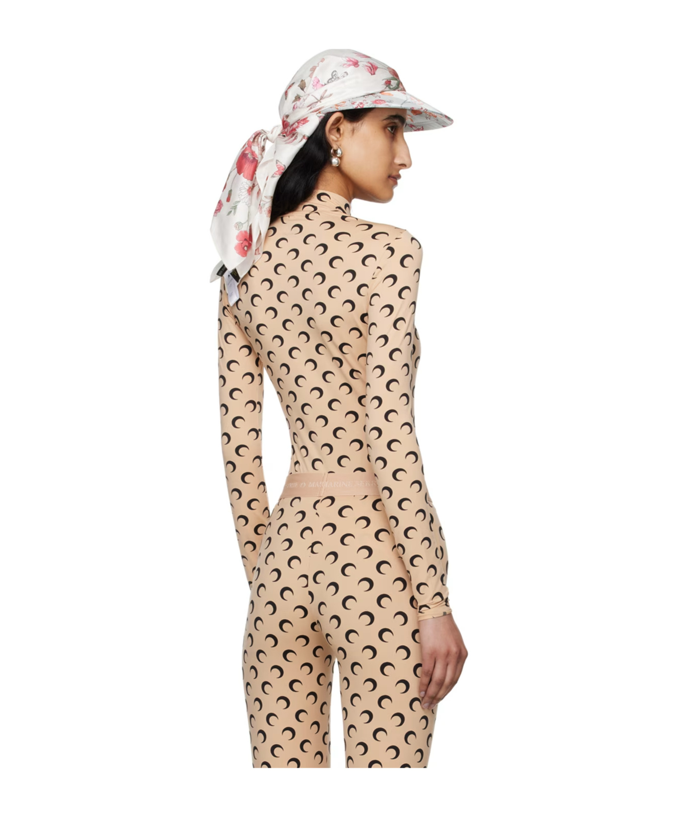 Marine Serre Tan Moon Printed Jersey Second Skin T-shirt In Nude