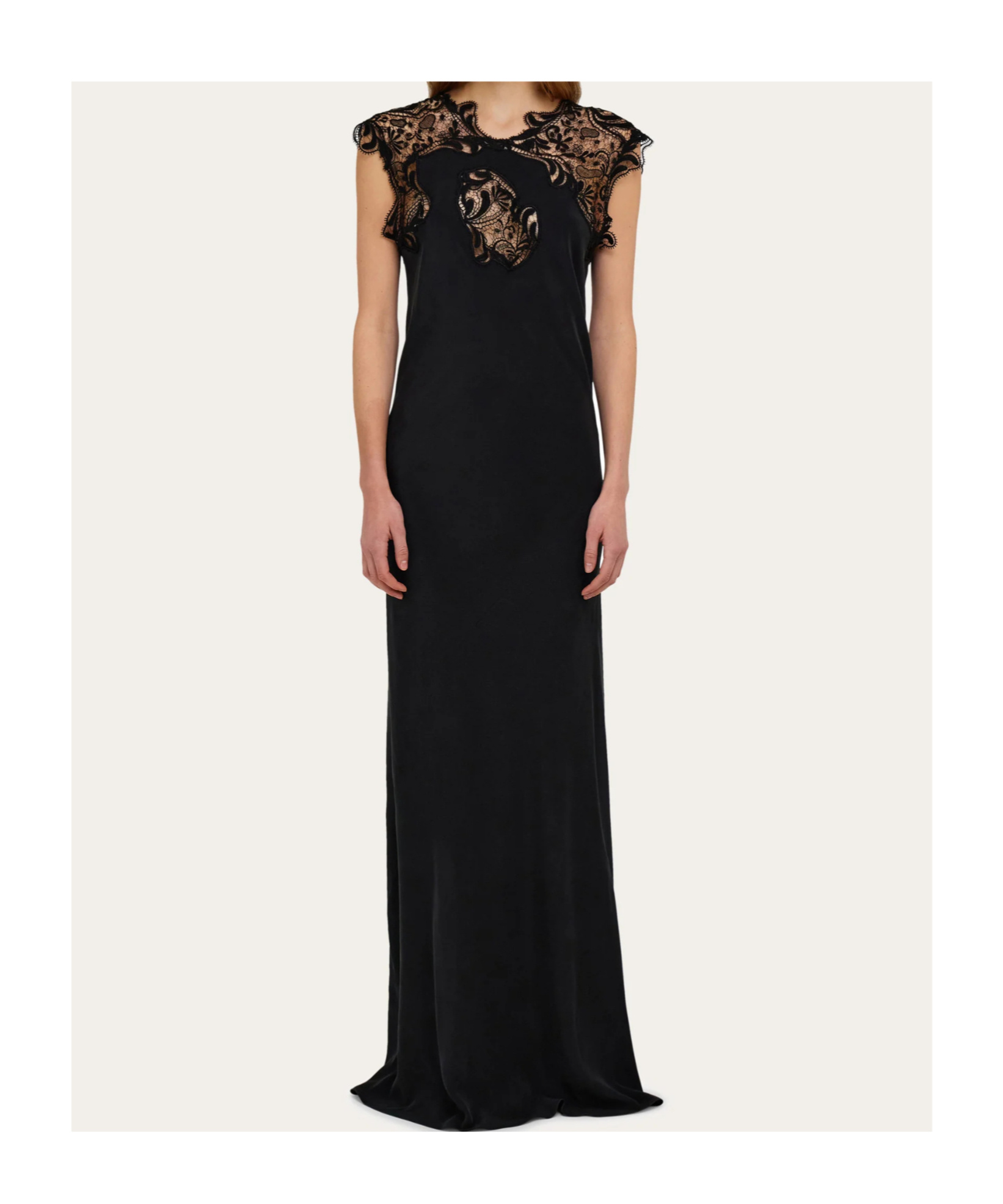 Ferragamo Silk Dress With Lace Detail In Black