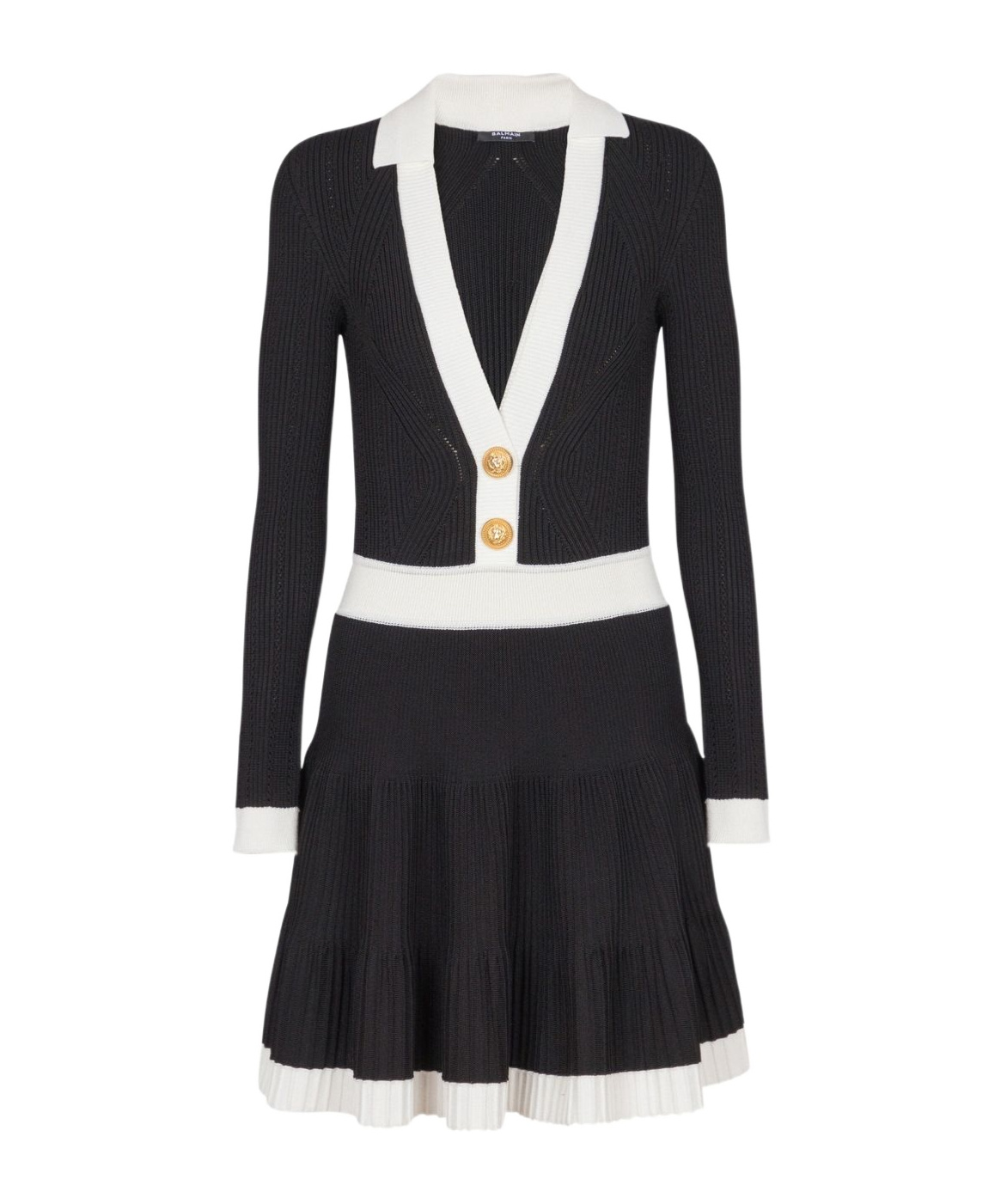 Balmain Colorblock Twisted Cable Long Sleeve Sweater Dress In Black