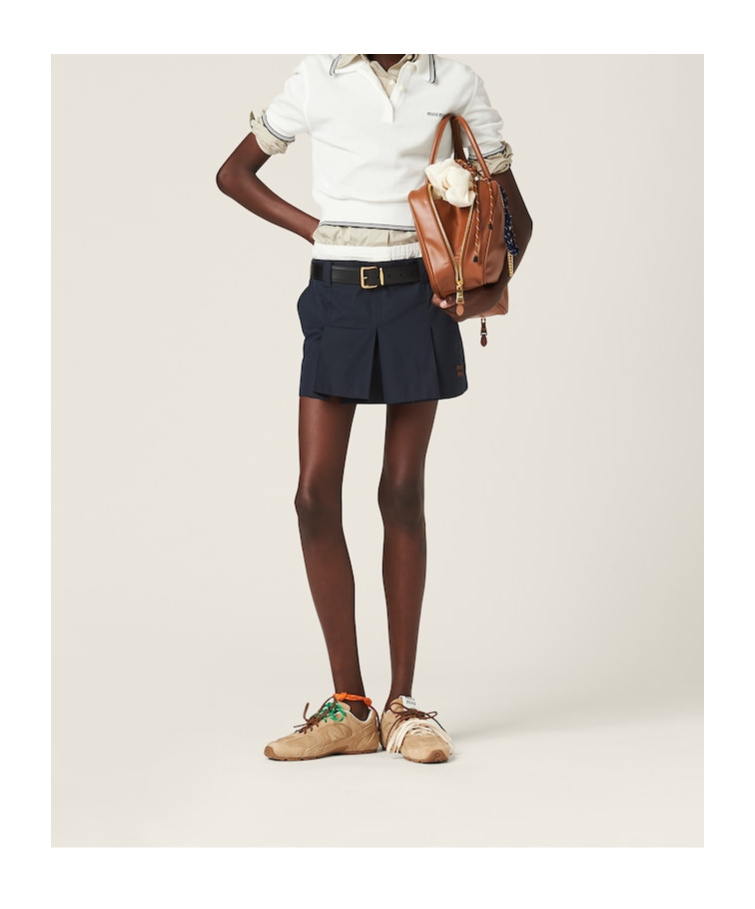 Shop Miu Miu Panama Cotton Miniskirt In Black