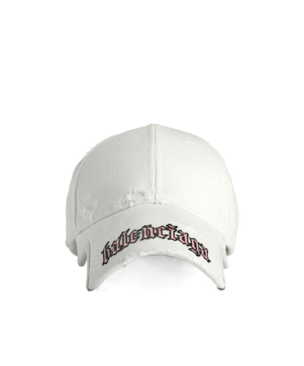 Balenciaga Distressed Logo-embrodiered Baseball Cap In White