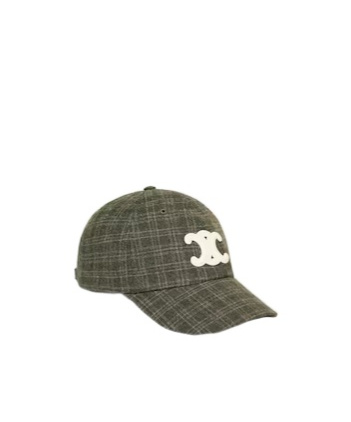 Celine Triomphe Baseball Cap In Checked Wool Felt In Green