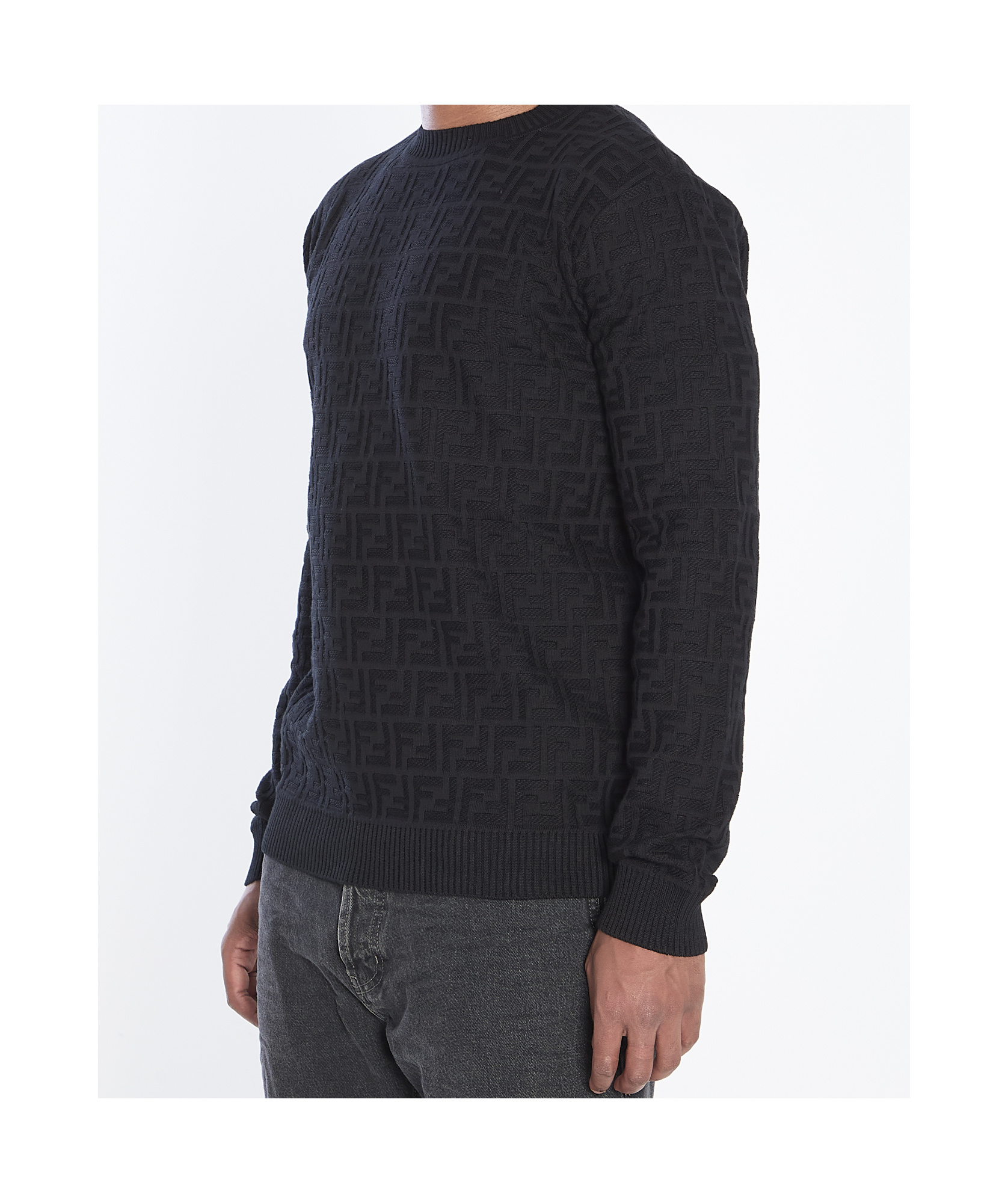 Fendi All Over Knit Round Neck Long Sleeves In Black
