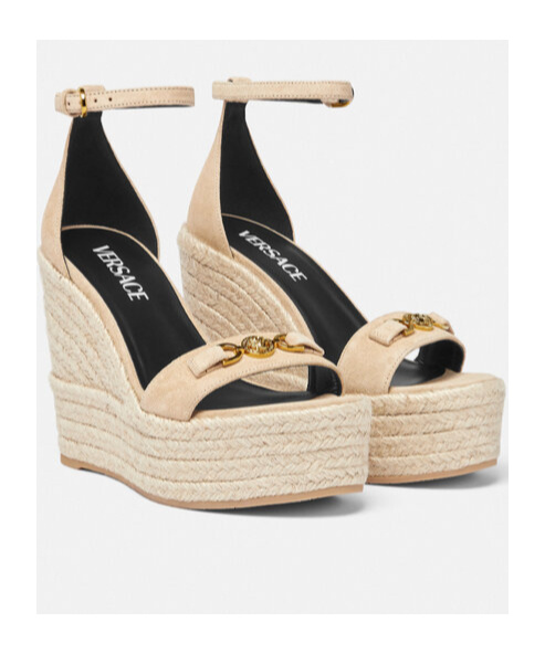 Versace Beige Wedges With Adjustable Buckle Closure And Medusa Plaque On The Front In Leather Woman In Nude