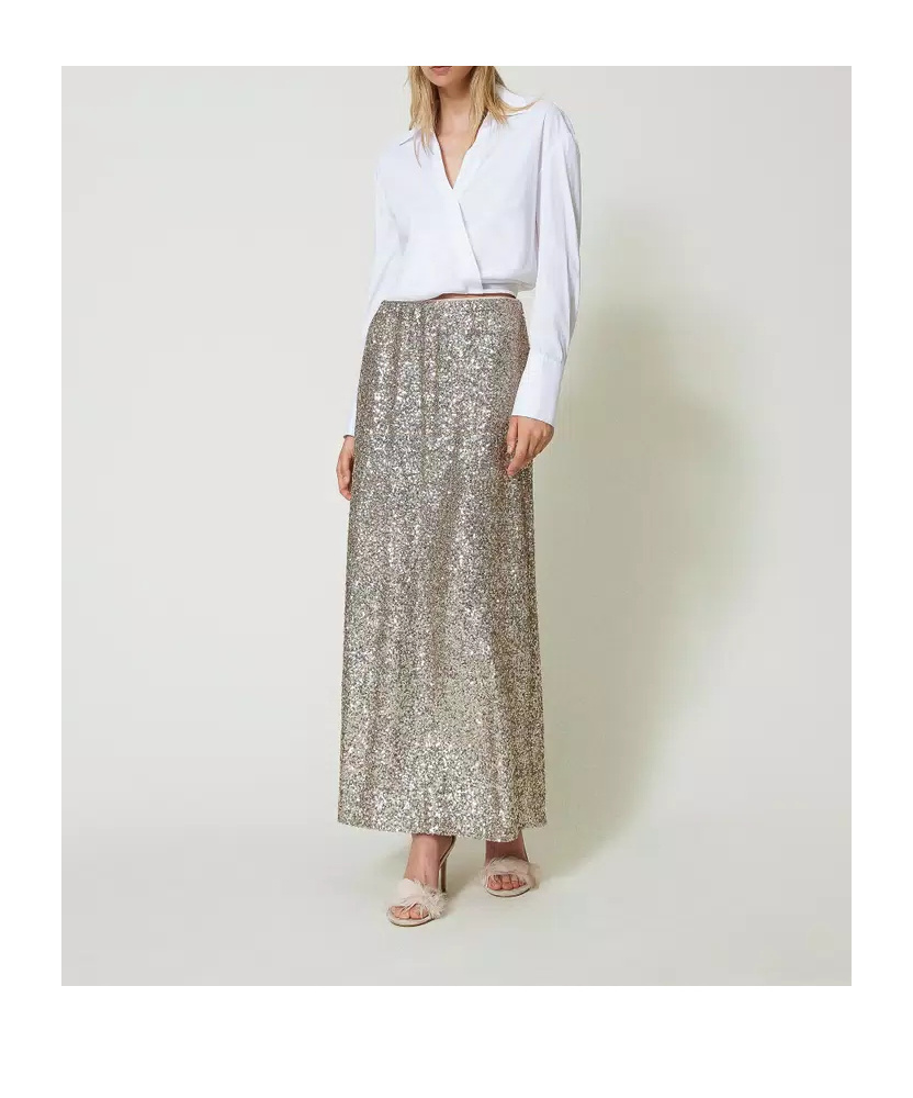 TWINSET SEQUIN-EMBELLISHED MIDI SKIRT