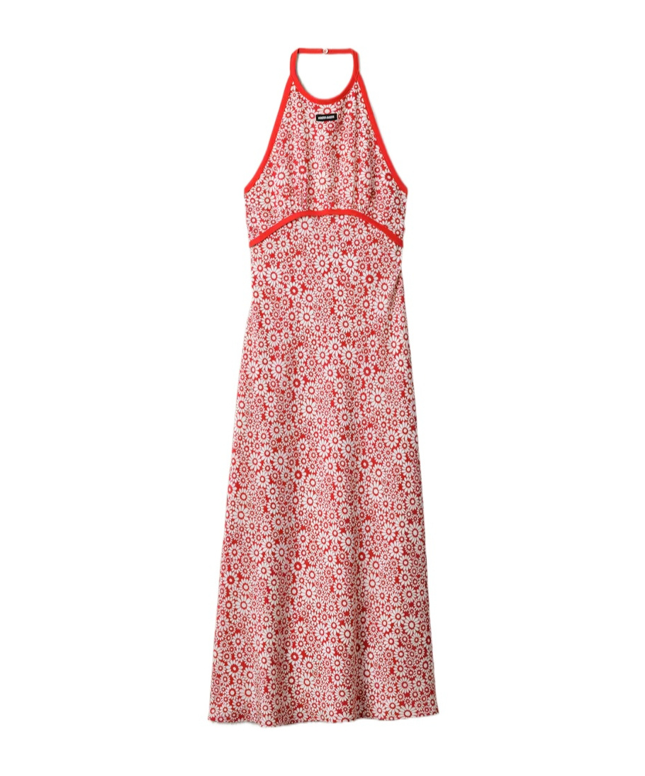 Miu Miu Long Floral Print Crepe De Chine Dress In Red