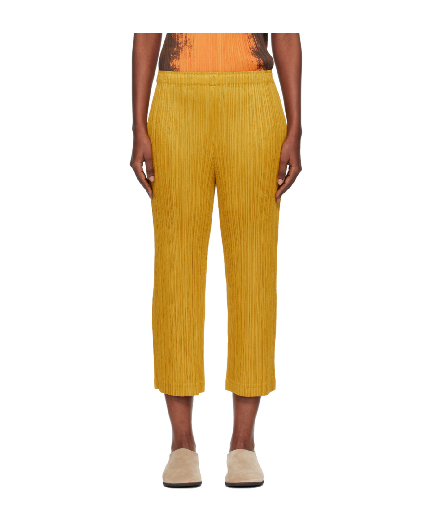 Issey Miyake Pleated Knit Trousers In Brown